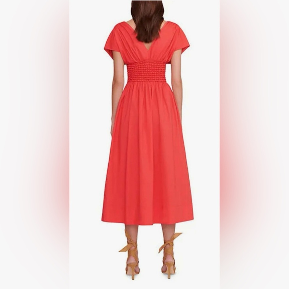 STAUD Jackson Smocked Midi Dress Hibiscus Red NWT S Rare Sold Out Never Tried On - Picture 9 of 10